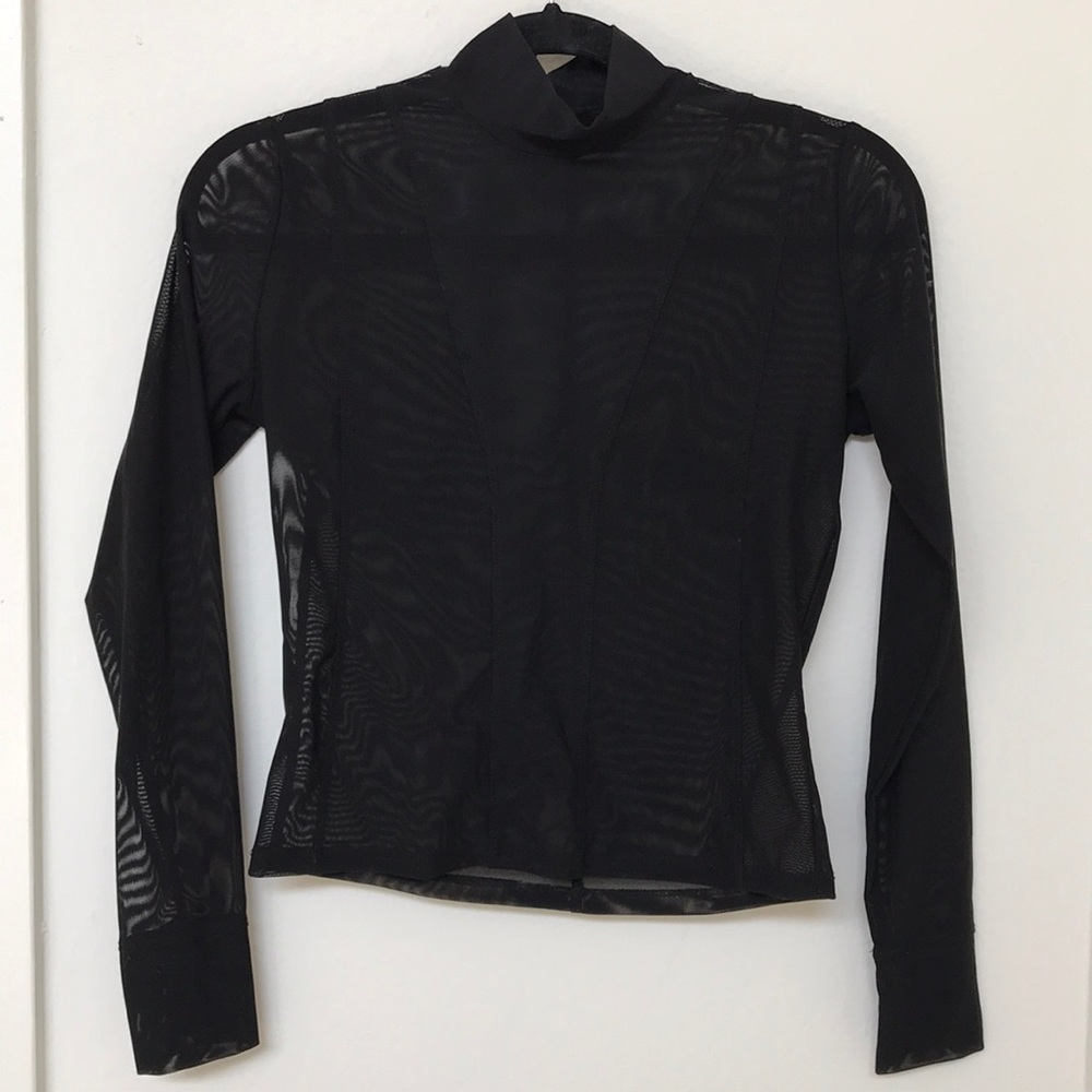 NWOT Black mesh mock neck long sleeve top